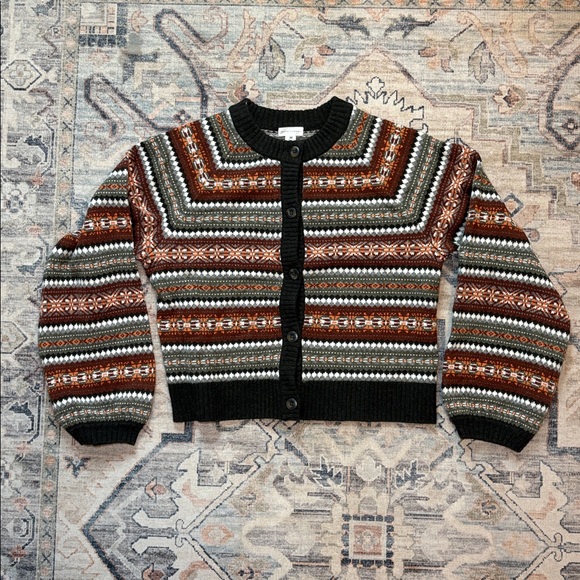 Basin + Range Sweaters - Basin + Range Fair Isle Stripe Wool Blend Crewneck Cardigan